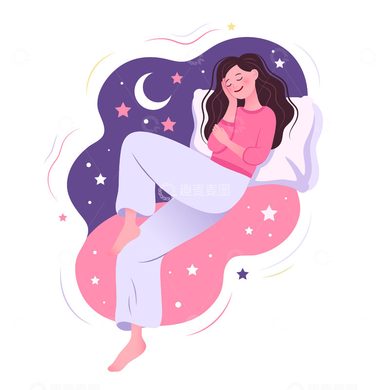 源文件下载【趣麦麦图】夜晚臥室枕边休息舒缓放松的睡觉做梦女孩