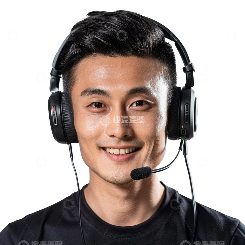 高清大图下载【趣麦麦图】男性客服头像头戴耳机微笑