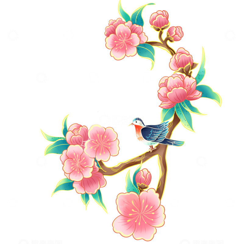 源文件下载【趣麦麦图】春季花鸟图插画素材