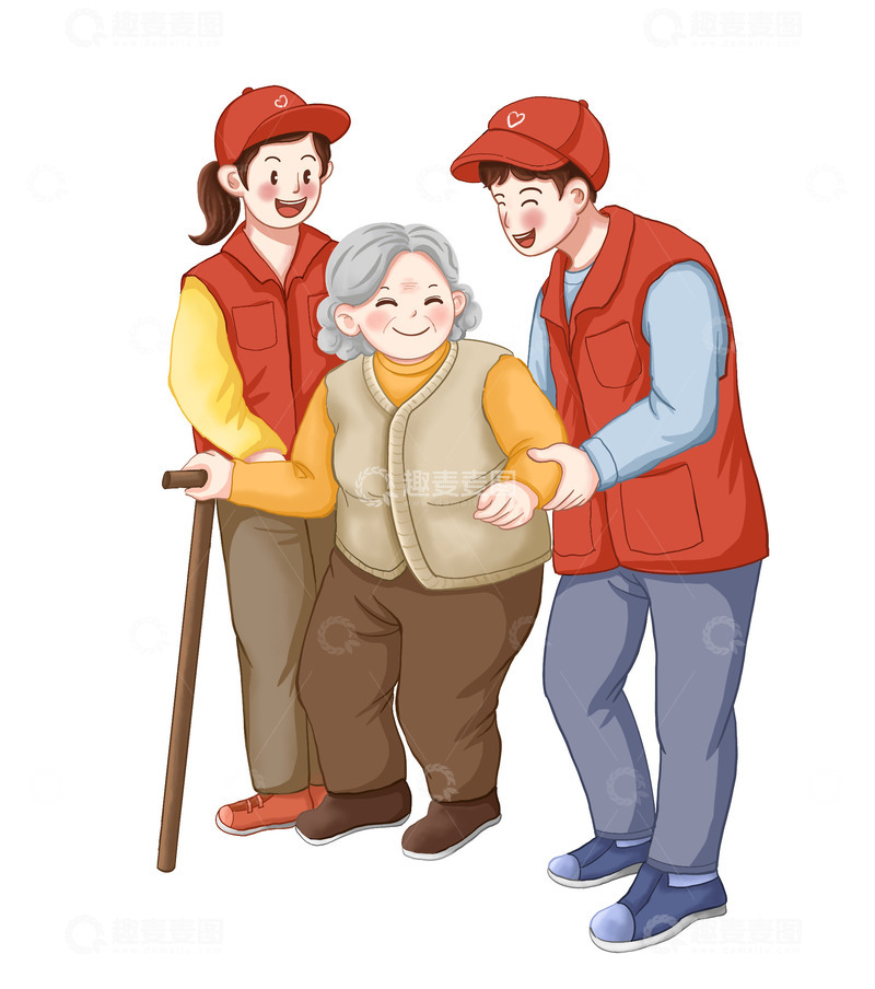 志愿者两个人关爱老人扶老人