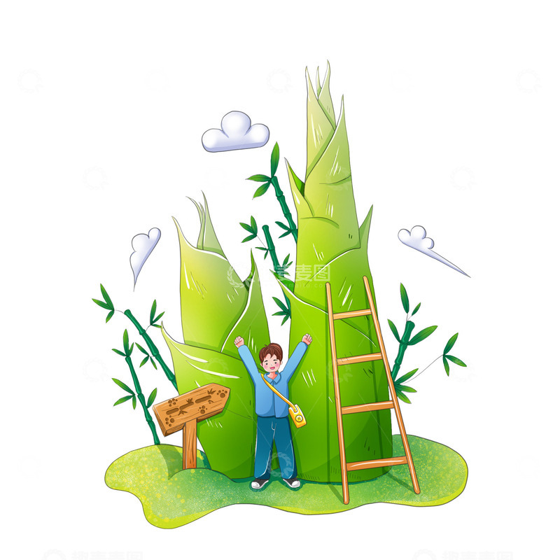 源文件下载【趣麦麦图】春天笋竹子场景人物插画