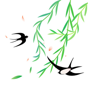 春天可爱燕子柳枝矢量元素