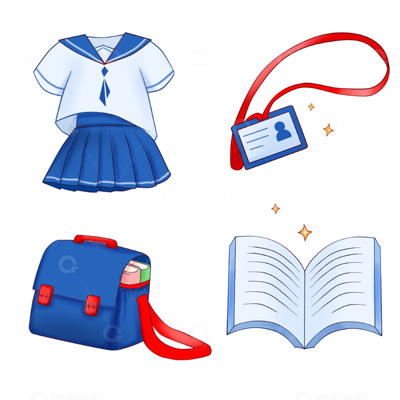 源文件下载【趣麦麦图】开学季校服学生证文具