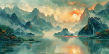 中国风意境水墨山水海报背景