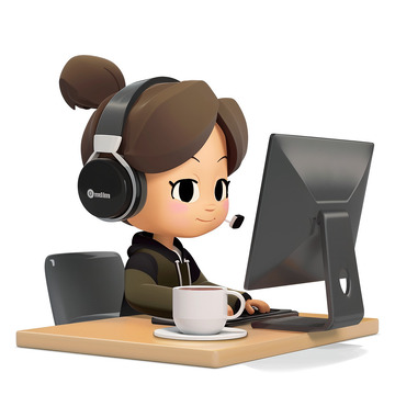 3D卡通Q版电脑桌前客服人物