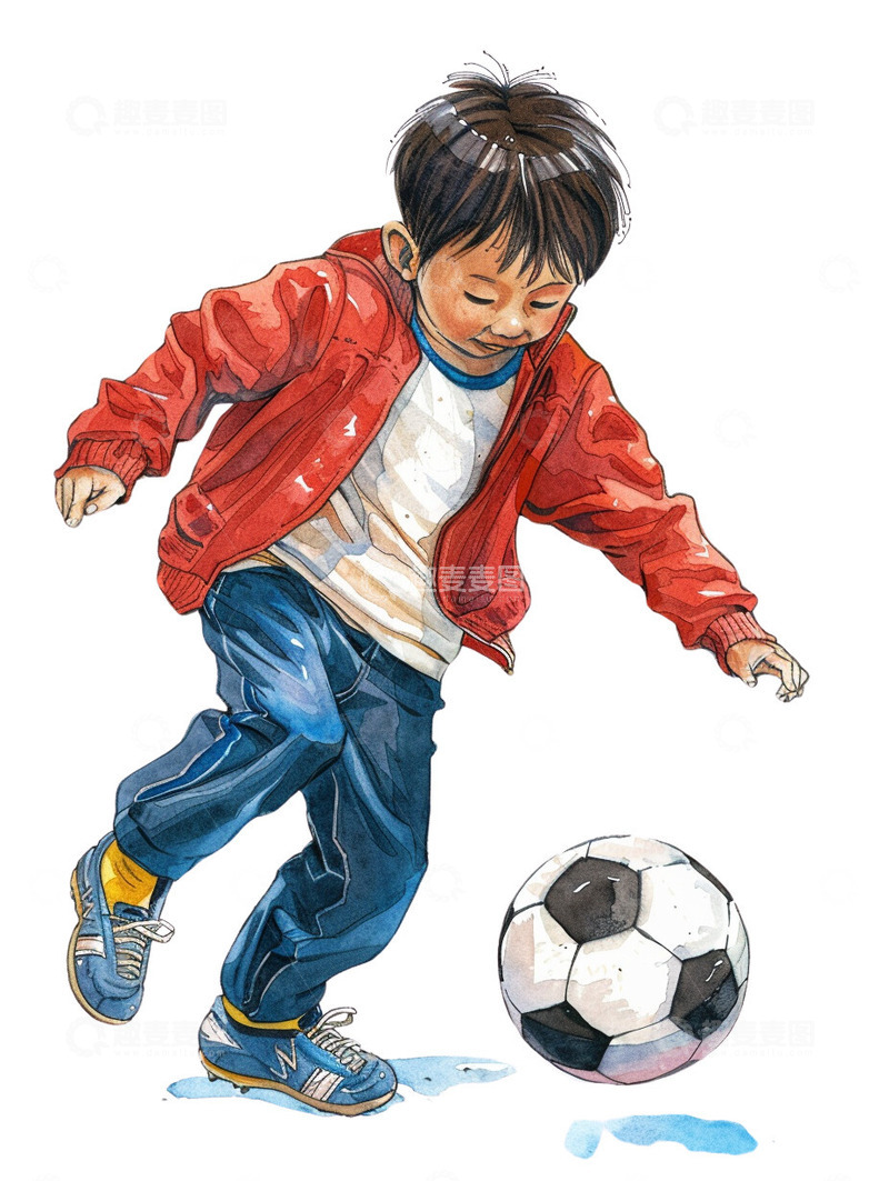 高清大图下载【趣麦麦图】-踢足球的水彩男孩