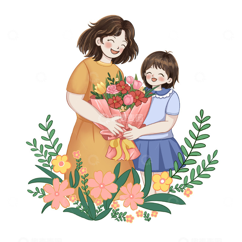 源文件下载【趣麦麦图】妇女节女神节送花场景插画