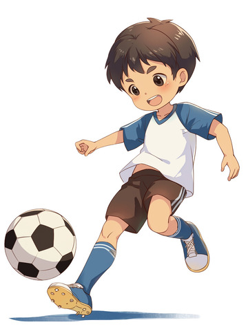 动漫风格踢足球的男孩