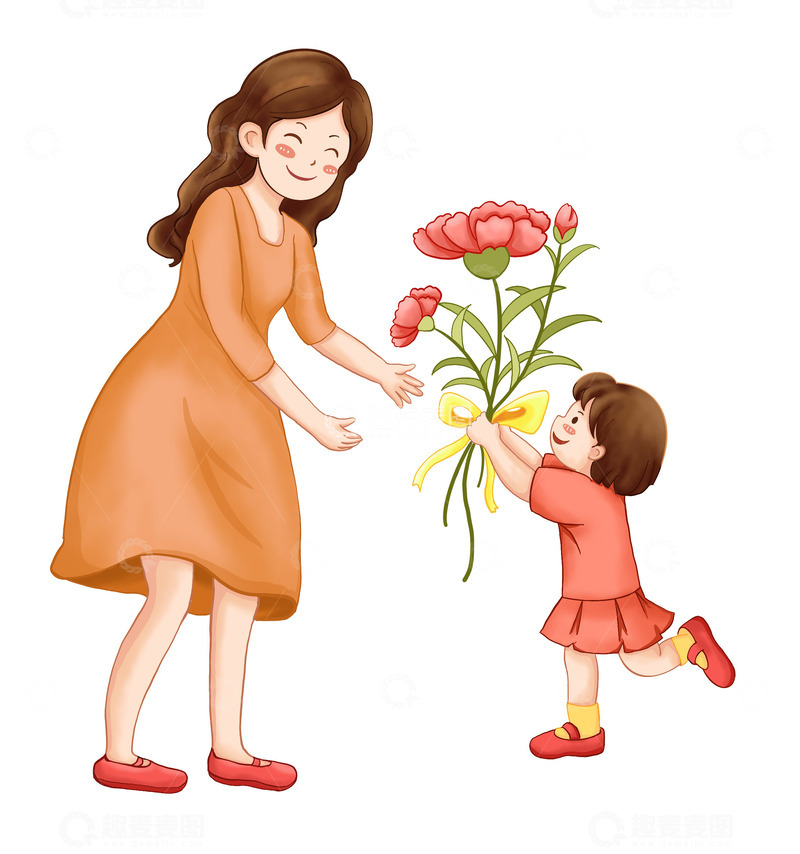 源文件下载【趣麦麦图】妇女节女神节送花小女孩妈妈花束