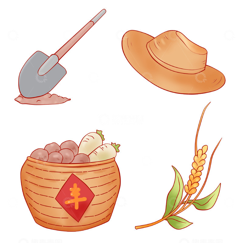 源文件下载【趣麦麦图】劳动节农作物丰收工具