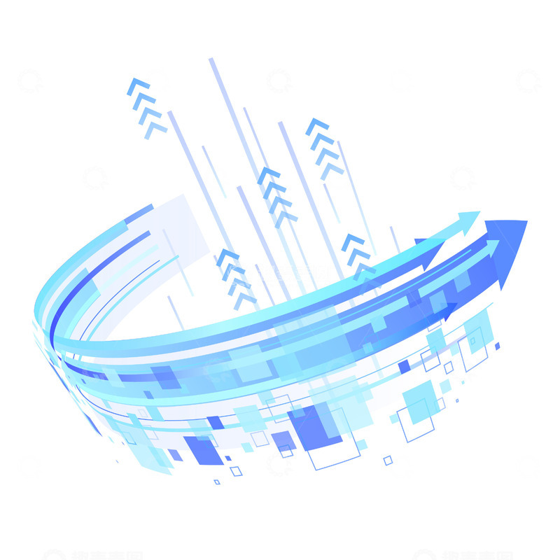 源文件下载【趣麦麦图】蓝色科技风空间环绕箭头概念素材