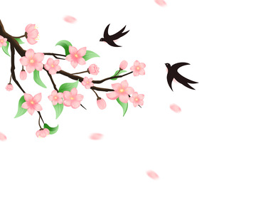 手绘春天桃花卡通插画海报装饰元素