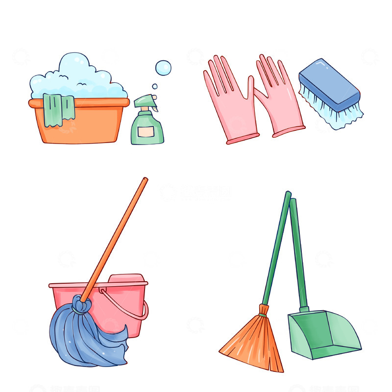 源文件下载【趣麦麦图】劳动节大扫除工具