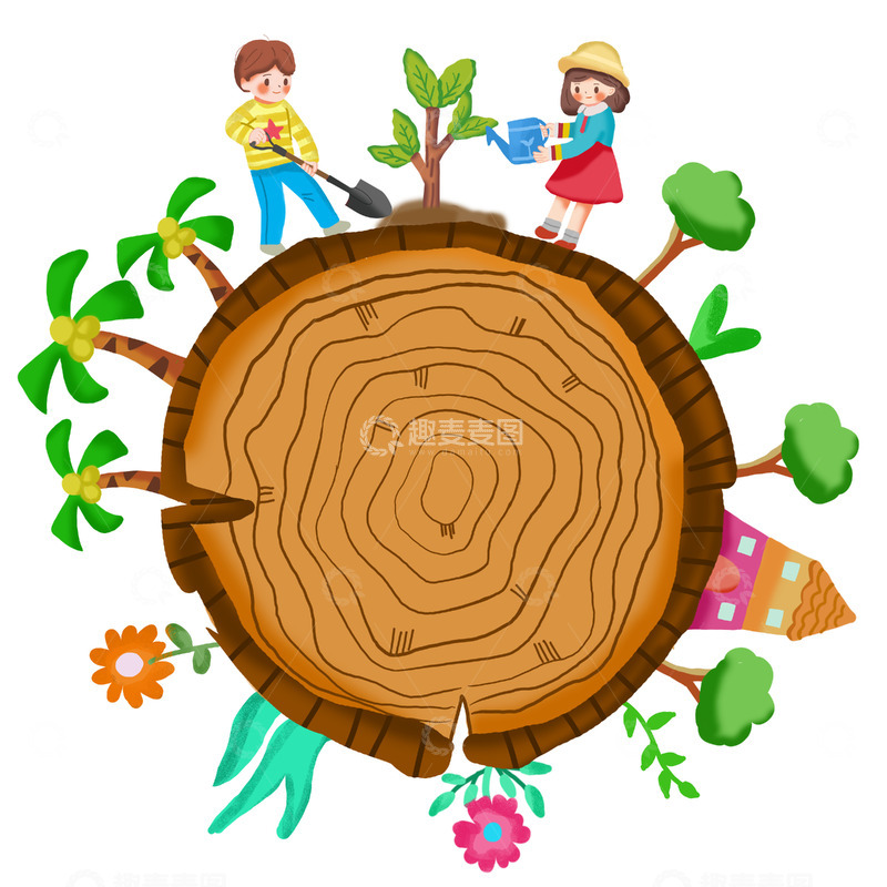 源文件下载【趣麦麦图】树年轮手绘植树节312元素