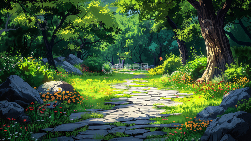 高清大图下载【趣麦麦图】绿色小清新春天户外草地植物白云背景