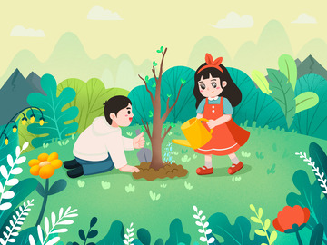 植树节插画海报