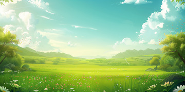 清新蓝天白云草地背景
