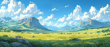 高山蓝天白云草原背景