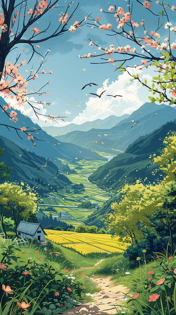 春天唯美插画海报背景