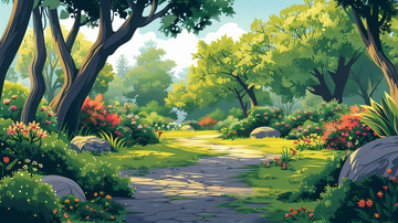 风景插画草地远山背景