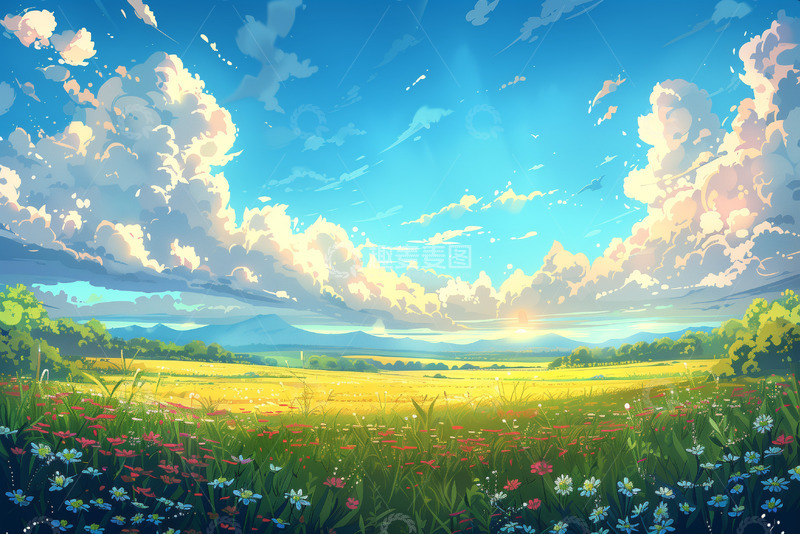 高清大图下载【趣麦麦图】蓝天白云草地户外海报背景