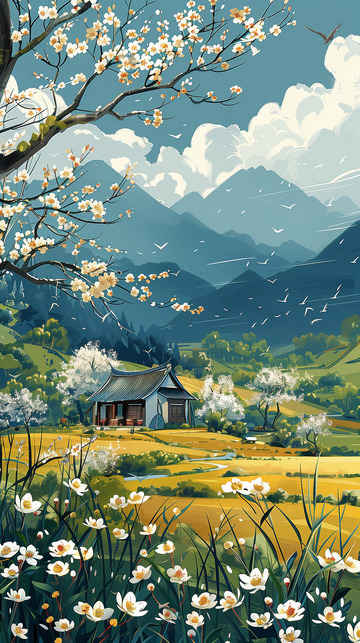 春天小清新插画背景