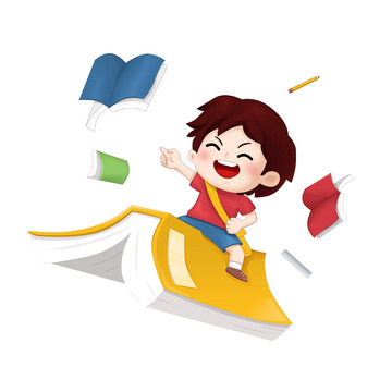 开学季飞翔书本创意卡通儿插