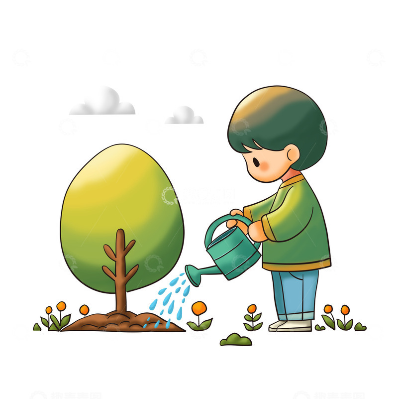 源文件下载【趣麦麦图】植树人物场景植树节儿童浇水种树