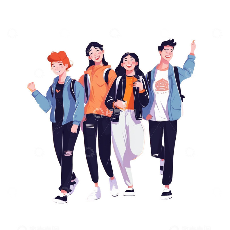 高清大图下载【趣麦麦图】手绘卡通插画青年小伙伴