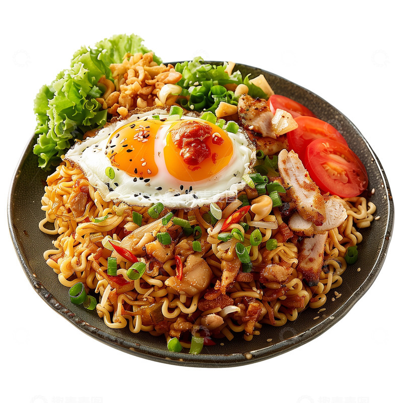 高清大图下载【趣麦麦图】煎蛋抄牛杂面牛腩面