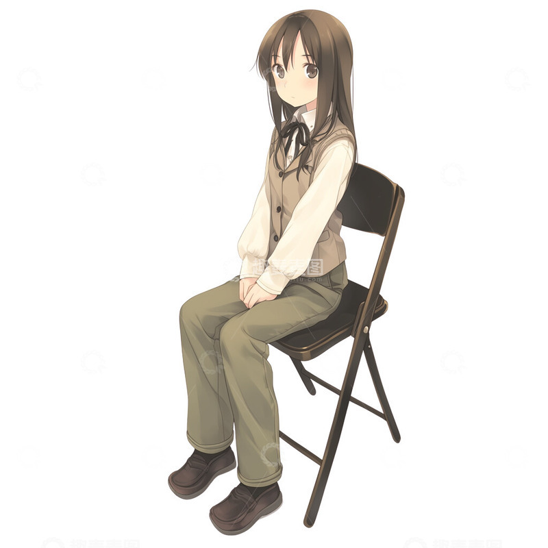 高清大图下载【趣麦麦图】-动漫女孩坐在座椅