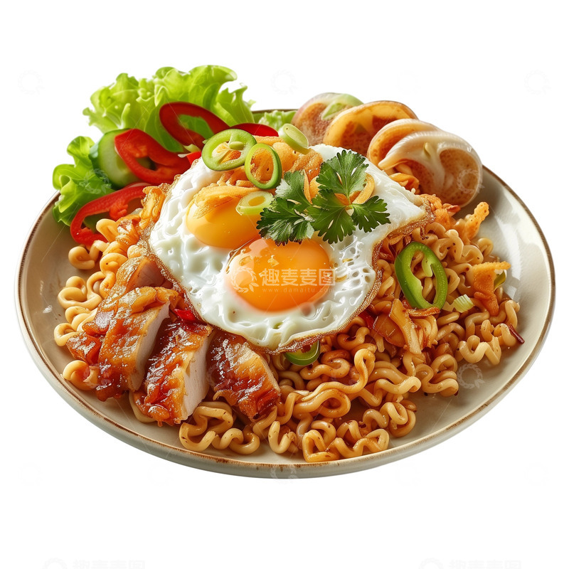 高清大图下载【趣麦麦图】鸡排煎蛋抄牛杂面方便面