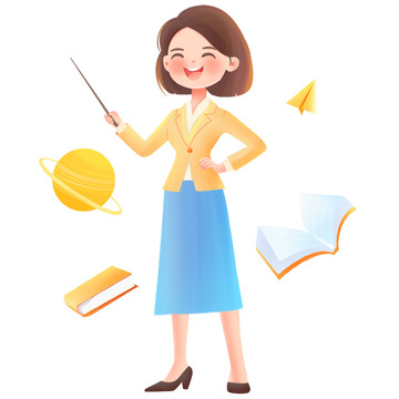 老师上课卡通人物元素