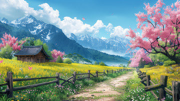 春天田园手绘背景