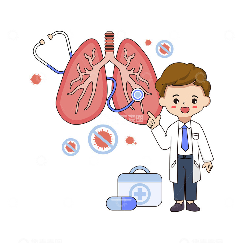 源文件下载【趣麦麦图】卡通医生肺部检查预防病毒