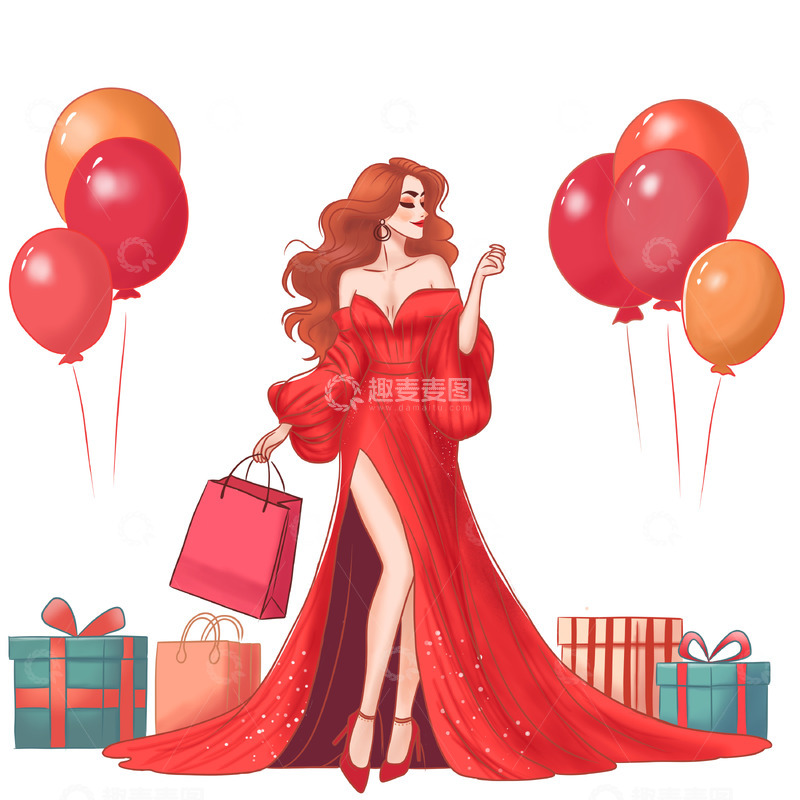 源文件下载【趣麦麦图】女神节购物场景素材