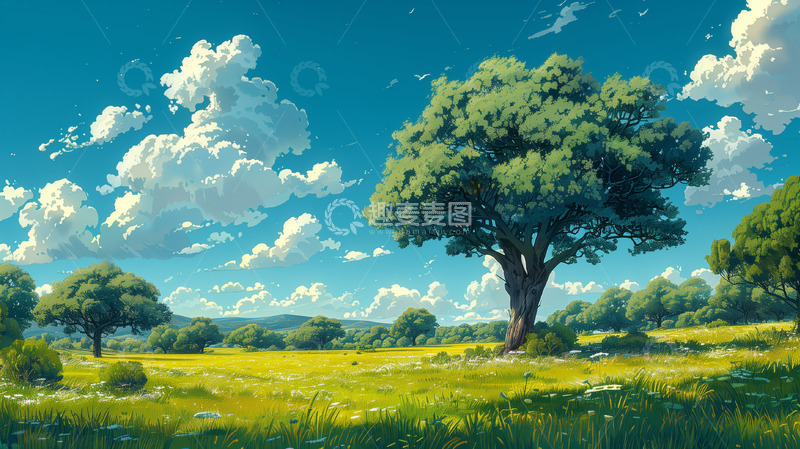 高清大图下载【趣麦麦图】蓝天白云草地背景