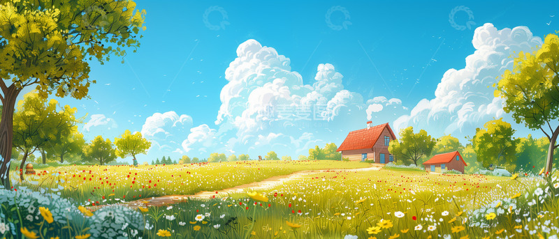 高清大图下载【趣麦麦图】春天卡通插画背景