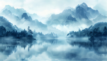 中国古风水墨山水画banner背景