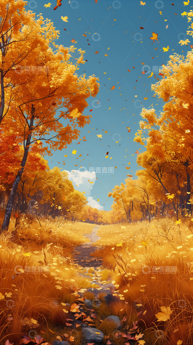 高清大图下载【趣麦麦图】-暖色秋意枫叶背景素材