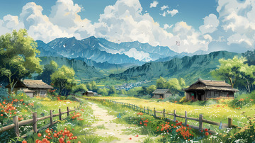 春天田园风景手绘海报