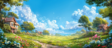 春天田园风光插画海报