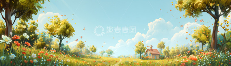高清大图下载【趣麦麦图】春天户外插画背景