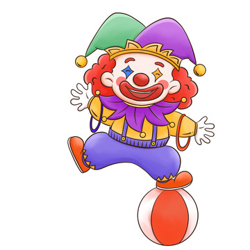愚人节踩在球上搞怪小丑插画元素