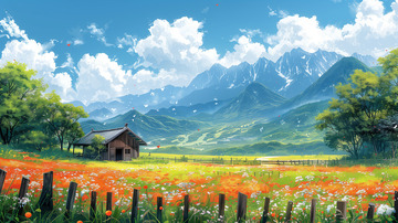 春天户外田园插画背景