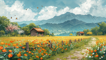 秋天美丽的田园风光背景素材