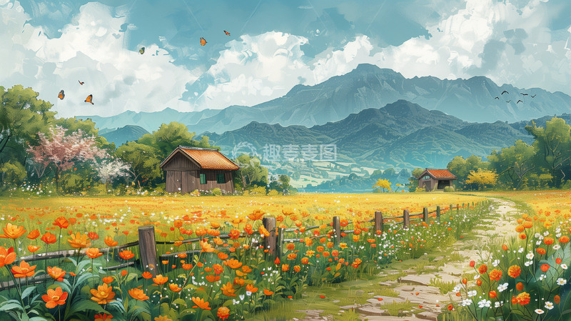 高清大图下载【趣麦麦图】秋天美丽的田园风光背景素材