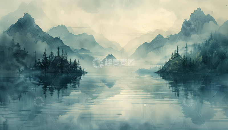 高清大图下载【趣麦麦图】水墨山水画中国风背景