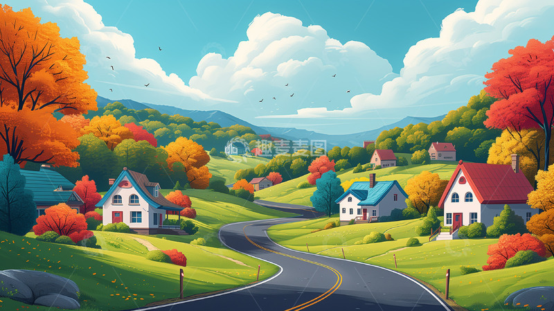 高清大图下载【趣麦麦图】卡通夏季风景背景