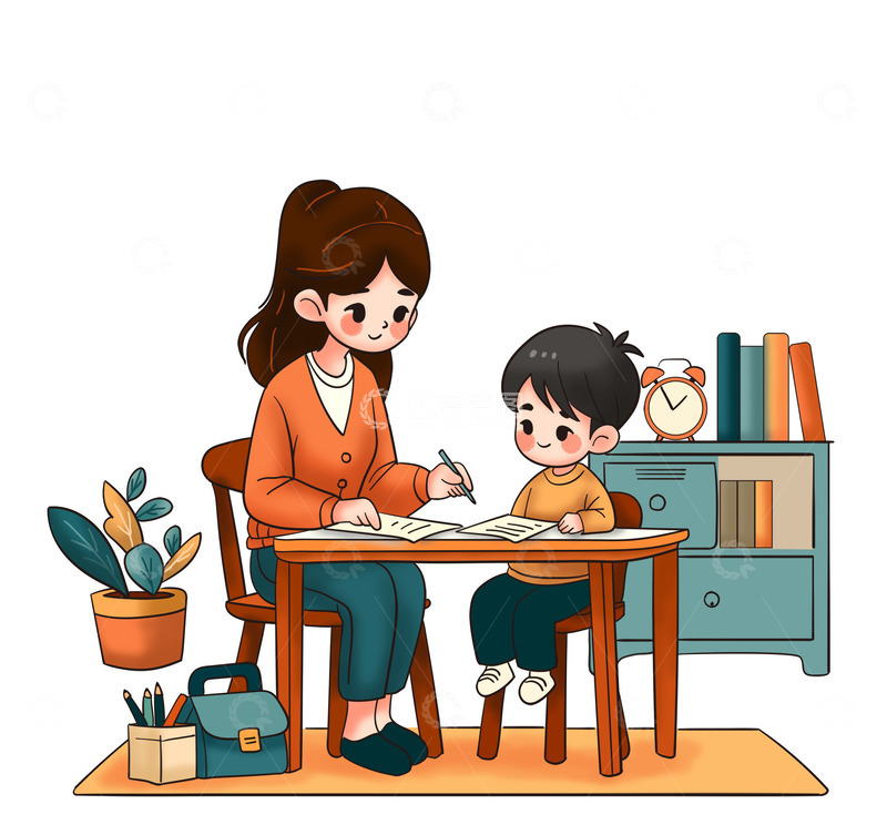 妈妈在家辅导孩子学习